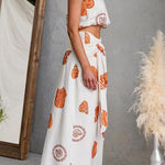 Sleeveless Crop Top Tie Knot Waist Maxi Skirt Shell Print Set