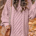 Margovil Long Sleeves Cable Knit Mini Sweater Dress