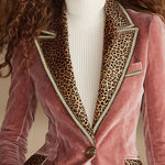 Pink Velvet Stitching Leopard Print One Button Blazer