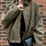 Margovil Lapel Zip Up Trendy Bomber Jacket