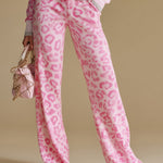 Elegant And Retro Color-blocked Leopard Print Knitted Top And Pants Set.