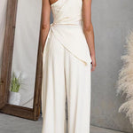 One Shoulder Sleeveless Tie Knot Top High Rise Wide Leg Pants Set