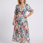 Eulalie | V Neck Short Sleeve Gathered Waist Midi Dress