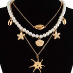 Bohemian Imitation Pearl Holiday Style Retro Starfish Shell Pendant Necklace Set
