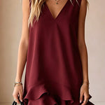 Margovil V Neck Sleeveless Ruffle Layered Mini Dress