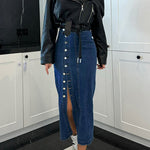 Margovil Button Down Slit Midi Denim Skirt