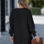 Letter Patch Detail Long Sleeve Drop Shoulder Pullover Sweatshirt Casual Zipper Side Slit Top