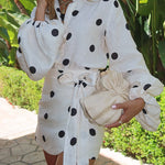 Margovil Polka Dot Balloon Long Sleeves Shirt and Tie Waist Wrap Mini Skirt Set