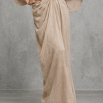 Women's Relaxed-fit Light Khaki Cotton And Linen Dress With A Cinched Waist And Shell Buttons