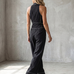 Dara™ | Zip Front Contrast Stitch Wide Leg Jumpsuit