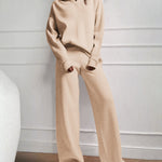 Nadorine Casual Two-Pieces Outfits Lapel V Neck Sweater and Trousers Sets