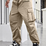 KZZ Men's Regular Fit Solid Flap Zipper Pocket Cargo Pants