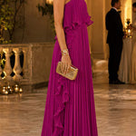 Margovil Strapless Tube Ruffle Hem Pleated Maxi Dress