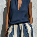 Navy Casual sleeveless top and loose striped trousers set