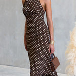 Halter Neck Backless Polka Dot Ruffle Maxi Dress