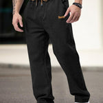 KZZ Men's Regular Fit Patched Drawstring Waist Jeans