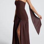 Margovil Strapless Back Lace-up High Slit Splice Maxi Dress