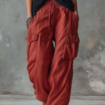 Retro Casual Workwear Style Red Cotton Pants