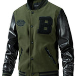 KZZ Men's Letter Patched Pocket Button Front Varsity Jacket