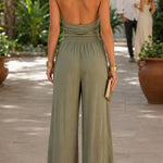 Margovil Halter Cowl Neck Sleeveless Top Elastic Waist Wide Leg Pants Set