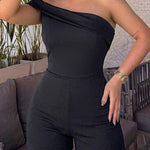 Women's Foldover One Shoulder Romper Slim Fit Sleeveless High Waist Romper