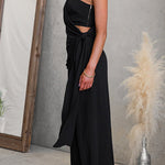 One Shoulder Sleeveless Tie Knot Top High Rise Wide Leg Pants Set