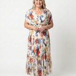 Savannah | Short Sleeve Pleated Floral Midi Dress