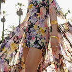 Boat Neck Floral Print High Low Hem Maxi Dress
