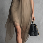 Women's Light Luxury Khaki And Brown Color-blocked Chiffon Sleeveless Dress