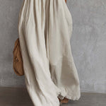 Retro Urban Bohemian V-neck Lace Trim Sleeveless Off-white Cotton Maxi Dress