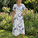 Kael | V Neck Soft Botanical Print Midi Dress