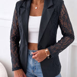 Women's Lace Patchwork Blazer Elegant Sheer Sleeve Single Breasted Coat