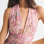 Halter V Neck Floral Print Maxi Dress