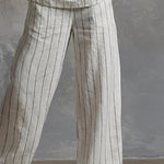 Classic Striped White Cotton Sleeveless Top And Wide-leg Pants Set