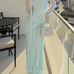 Margovil Off Shoulder Long Sleeves Knot Waist Draped Maxi Dress