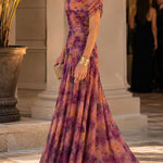 Margovil V Neck Ruched Floral Print Maxi Dress
