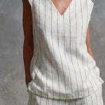 Classic Striped White Cotton Sleeveless Top And Wide-leg Pants Set