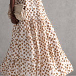 Fashionable Sophisticated Elegant Round Neck Sleeveless Polka Dot Printed Off-white Chiffon Vacation Maxi Dress