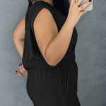 V Neck Lace-Up Waist Meatl Buckle Jumpsuit Casual Shirred Wide Leg Romper