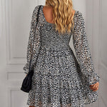 Ribbed Long Sleeve Chiffon Dress Crewneck Elegant Batwing Bohemian Floral Printed Dress