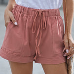 Nadorine Casual Elastic Waist Drawstring Pocketed Loose Shorts Pants