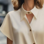 Short Sleeves Buttoned Solid Color Lapel Blouses&Shirts Tops