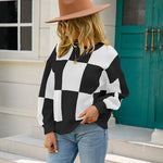 Nadorine Color Block Polo Plaid Sweater