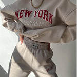 Two Piece Outfits Casual Lounge Sets Round Neck Sweatshirt Pullover with Hip Hop Pants