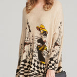 Vintage Loose Printed Split-Joint Sweater