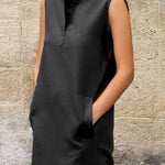 Sleeveless Buttoned Solid Color Split-side Stand Collar Maxi Dresses Shirt Dress