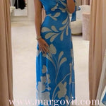 One Shoulder Tie Knot Printed Maxi Dress