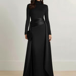 Bodycon Elasticated Waist Asymmetric Solid Color Split-Joint High Neck Maxi Dresses