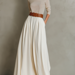 Women's Elegant Apricot Knitted Stretch Turtleneck Long-sleeved Top Paired With A White Skirt