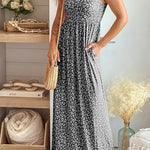 Leopard Print Floor Length Sleeveless Dress With Pockets